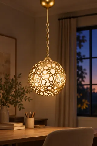 FERFORJE TEKLİ AVİZE KAFES SARKIT-GOLD ALTIN — 3. görsel