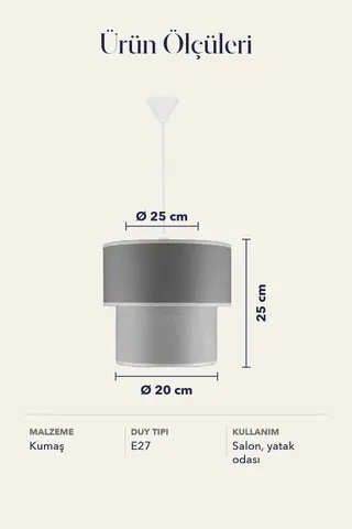 Modern İkili Silindir Kumaş Sarkıt Avize Gri Tavan Lambası — 5. görsel