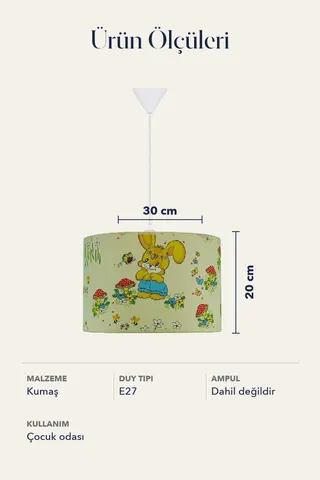 Çocuk Odası Silindir Kumaş Sarkıt Avize 30 cm Bej Tavşan — 5. görsel