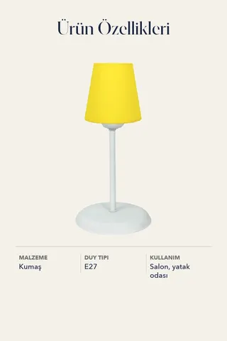 Metal Ayaklı Konik Kumaş Abajur Masa Lambası Sarı Salon Yatak Odası — 5. görsel