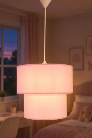 Modern İkili Silindir Kumaş Sarkıt Avize Pembe Tavan Lambası — 3. görsel