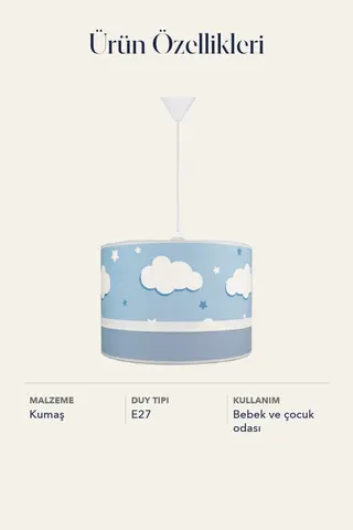 Çocuk Odası Kumaş Sarkıt Avize Mavi Bulut Şeritli Bebek ve Çocuk Odası — 5. görsel