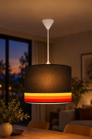 Modern Silindir Kumaş Sarkıt Avize 29,5 cm Siyah Sarı Turuncu Kırmızı Şeritli — 3. görsel