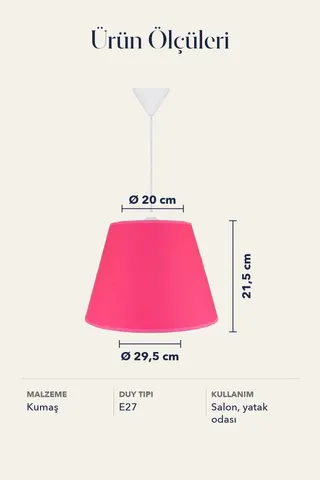 Modern Konik Kumaş Sarkıt Avize Koyu Pembe Tavan Lambası — 5. görsel