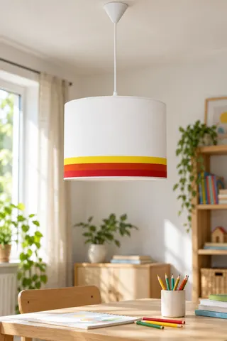 Modern Silindir Kumaş Sarkıt Avize 29,5 cm Sarı Turuncu Kırmızı Şeritli — 2. görsel