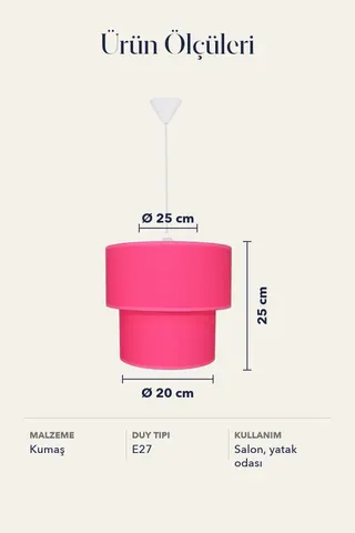 Modern İkili Silindir Kumaş Sarkıt Avize Koyu Pembe Tavan Lambası — 6. görsel