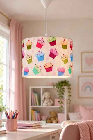 Bebek ve Çocuk Odası Silindir Kumaş Sarkıt Avize Pembe Cupcake — 2. görsel