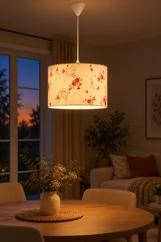 Modern Silindir Kumaş Sarkıt Avize Beyaz Gül Tavan Lambası — 3. görsel