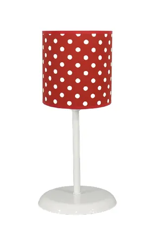 Metal Ayaklı Silindir Kumaş Abajur Masa Lambası Kırmızı Puantiye — 4. görsel