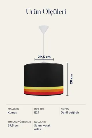 Modern Silindir Kumaş Sarkıt Avize 29,5 cm Siyah Sarı Turuncu Kırmızı Şeritli — 4. görsel