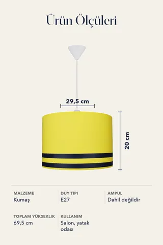 Modern Silindir Kumaş Sarkıt Avize 29,5 cm Sarı Lacivert Şeritli — 4. görsel