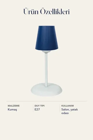 Metal Ayaklı Konik Kumaş Abajur Masa Lambası Lacivert Salon Yatak Odası — 5. görsel