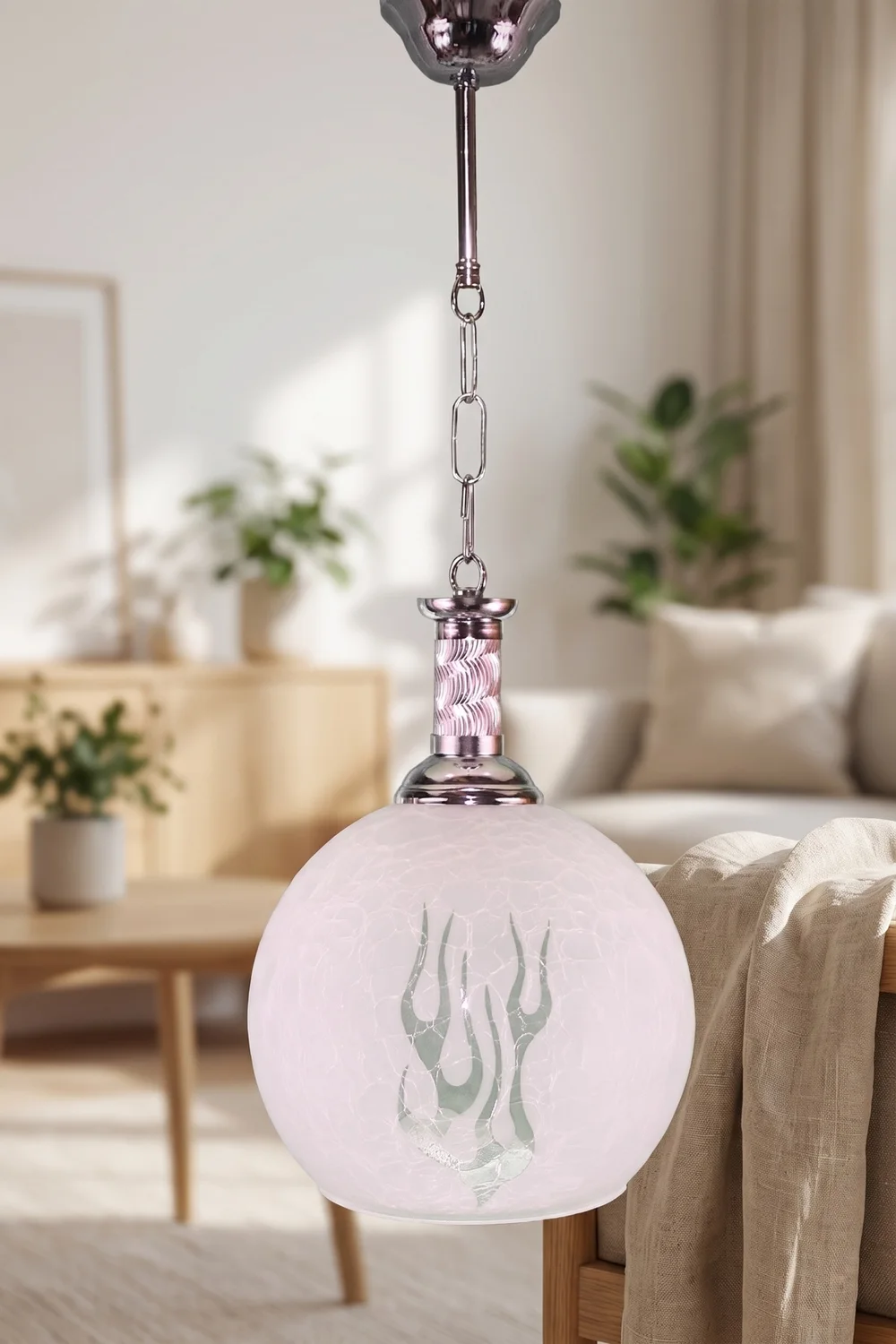 Tekli Opal Cam Avize Sarkıt Beyaz Buzlu Salon Yatak Odası