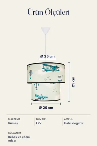 Bebek ve Çocuk Odası İkili Silindir Kumaş Sarkıt Avize 25 cm Yeşil Balon — 5. görsel