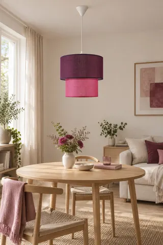 Modern İkili Silindir Kumaş Sarkıt Avize Bordo Pembe Tavan Lambası — 2. görsel