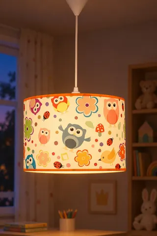 Çocuk Odası Silindir Kumaş Sarkıt Avize 30 cm Turuncu Baykuş — 3. görsel