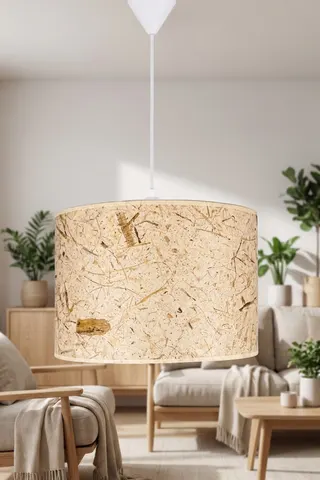 Modern Silindir Kumaş Sarkıt Avize Krem Desenli Tavan Lambası