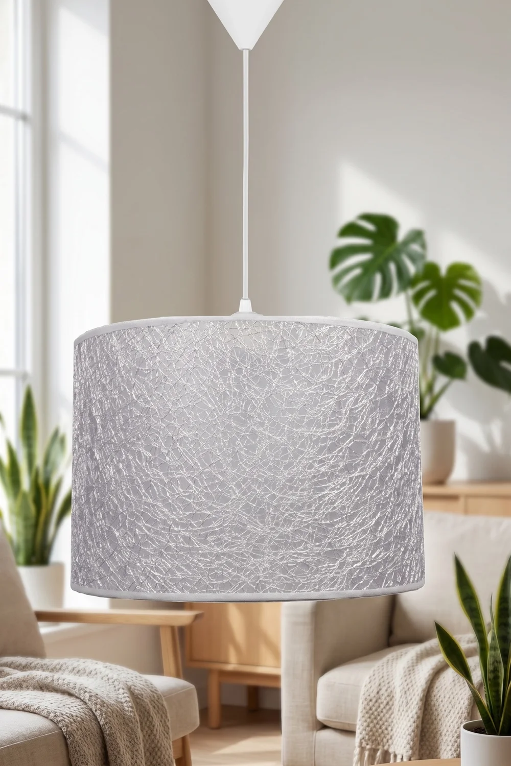 Modern Silindir PVC Sarkıt Avize 30 cm Gümüş İp Sarmal