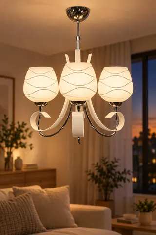 Dekoratif 3'lü Opal Cam Krom Modern Avize Beyaz Salon Yatak Odası — 3. görsel