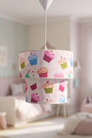 Bebek ve Çocuk Odası İkili Silindir Kumaş Sarkıt Avize Pembe Cupcake