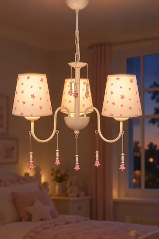 Bebek ve Çocuk Odası 3'lü Kumaş Başlıklı Avize Beyaz Pembe Yıldız — 3. görsel