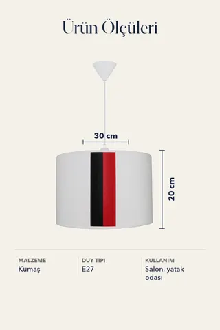 Modern Silindir Kumaş Sarkıt Avize Kırmızı Siyah Şeritli Tavan Lambası — 5. görsel