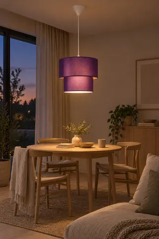 Modern İkili Silindir Kumaş Sarkıt Avize Mor Tavan Lambası — 3. görsel