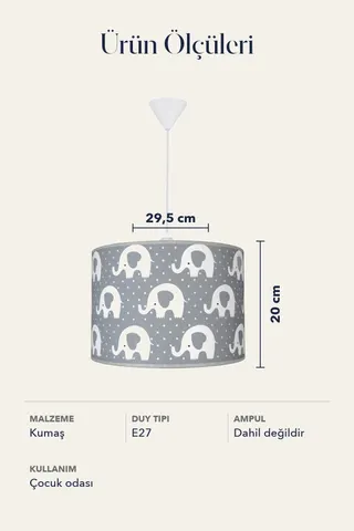 Çocuk Odası Konik Kumaş Sarkıt Avize 29,5 cm Gri Fil — 4. görsel