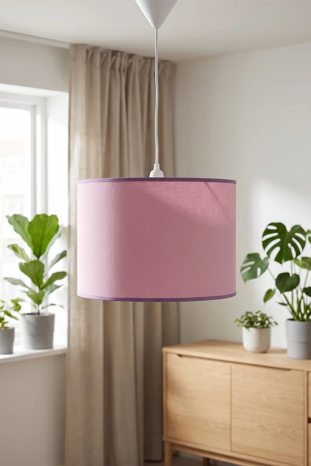 Modern Silindir Kumaş Sarkıt Avize Pembe Tavan Lambası Salon Yatak Odası
