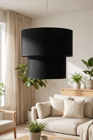 Modern İkili Silindir Kumaş Sarkıt Avize 25 cm Siyah