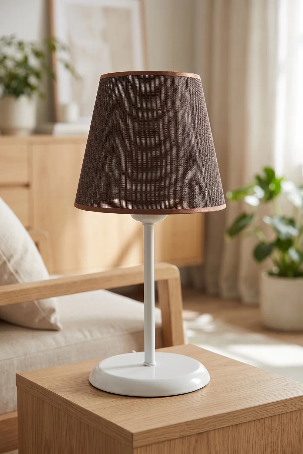 Modern Konik Kumaş Abajur Masa Lambası 23,5 cm Kahverengi