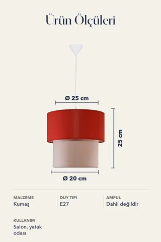 Modern İkili Silindir Kumaş Sarkıt Avize 25 cm Kırmızı Pembe — 5. görsel