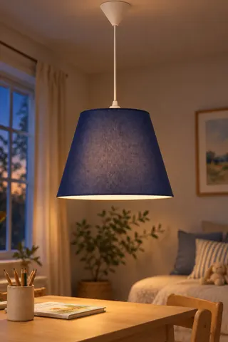 Modern Konik Kumaş Sarkıt Avize Lacivert Tavan Lambası Salon Yatak Odası — 3. görsel