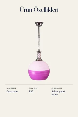 Tekli Opal Cam Avize Sarkıt Beyaz Fuşya Salon Yatak Odası — 4. görsel