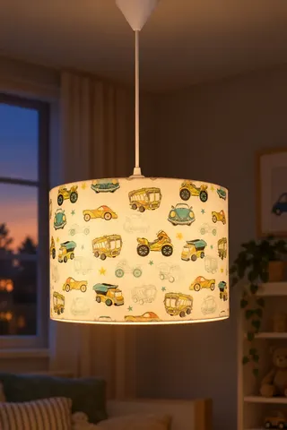 Çocuk Odası Silindir PVC Sarkıt Avize 30 cm Yeşil Arabalar — 3. görsel