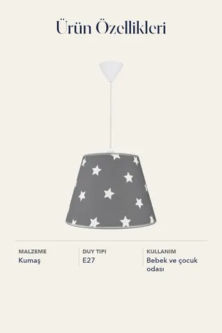 Çocuk Odası Konik Kumaş Avize Gri Beyaz Yıldız Bebek ve Çocuk Odası — 5. görsel
