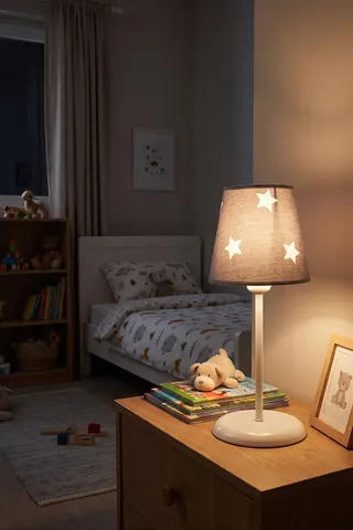 Bebek ve Çocuk Odası Kumaş Abajur Masa Lambası Gri Beyaz Yıldız — 3. görsel
