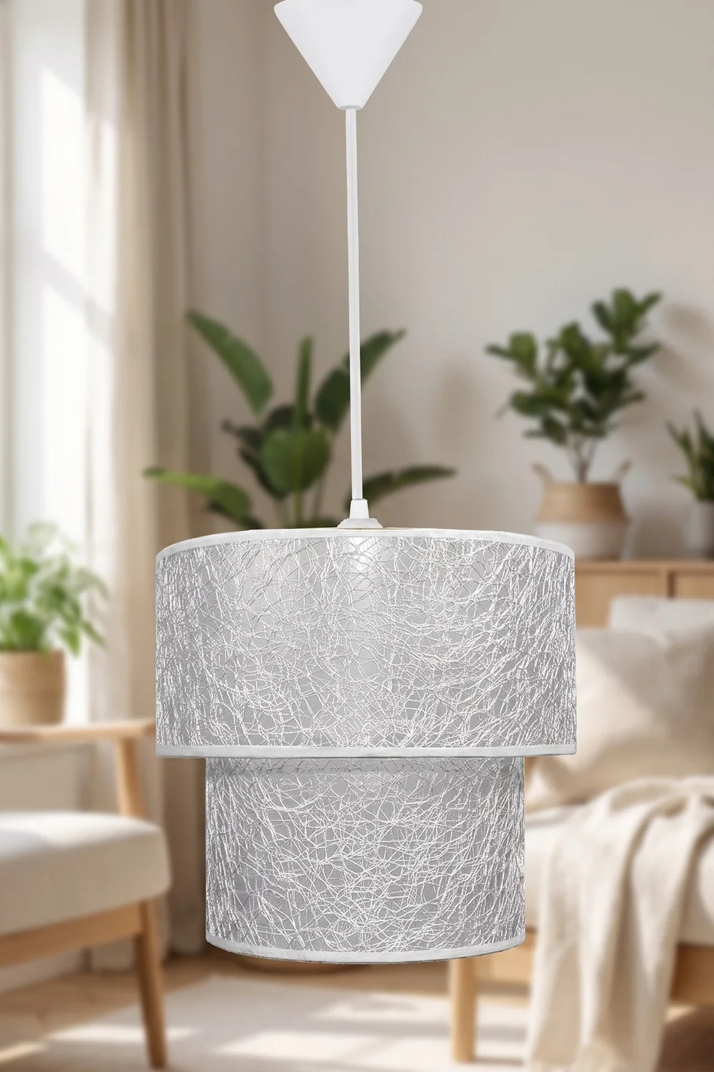 Modern İkili Silindir PVC Sarkıt Avize Beyaz İp Sarmal