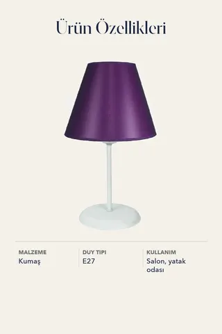 Metal Ayaklı Konik Kumaş Abajur Masa Lambası Koyu Mor — 5. görsel
