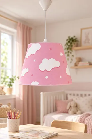 Bebek ve Çocuk Odası Konik Kumaş Sarkıt Avize Pembe Bulut