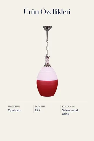 Tekli Opal Cam Avize Sarkıt Beyaz Kırmızı Salon Yatak Odası — 5. görsel