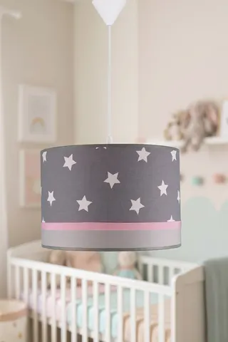 Bebek ve Çocuk Odası Silindir Kumaş Sarkıt Avize Gri Beyaz Yıldız