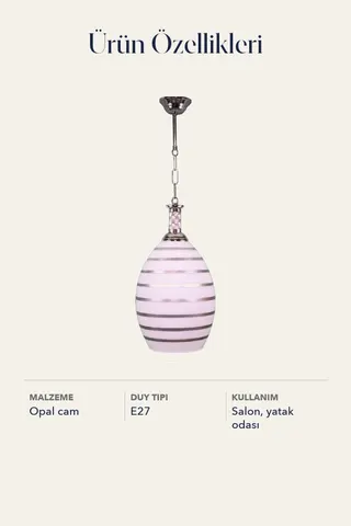 Tekli Opal Cam Avize Sarkıt Gümüş Çizgili Salon Yatak Odası — 5. görsel