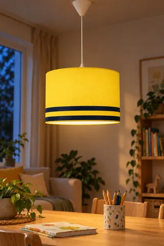 Modern Silindir Kumaş Sarkıt Avize 29,5 cm Sarı Lacivert Şeritli — 3. görsel