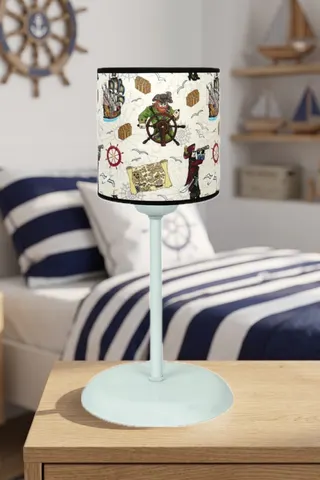 Çocuk Odası Silindir Kumaş Abajur Masa Lambası Krem Korsan