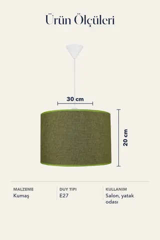 Modern Silindir Kumaş Sarkıt Avize Hasır Yeşil Tavan Lambası — 4. görsel
