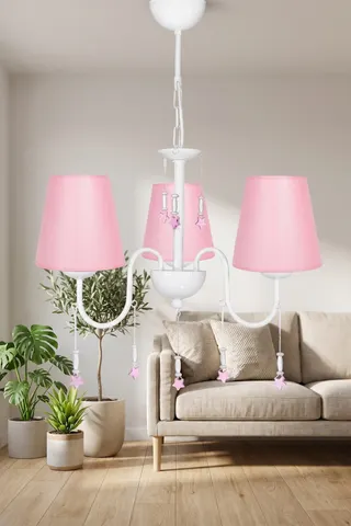 Konik 3'lü Kumaş Abajur Avize-pembe