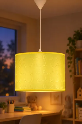 Çocuk Odası Silindir PVC Sarkıt Avize Sarı Kelebek Desen — 3. görsel