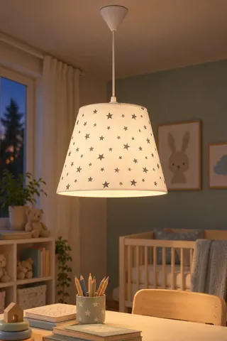 Bebek ve Çocuk Odası Konik Kumaş Sarkıt Avize Beyaz Gri Yıldız — 3. görsel