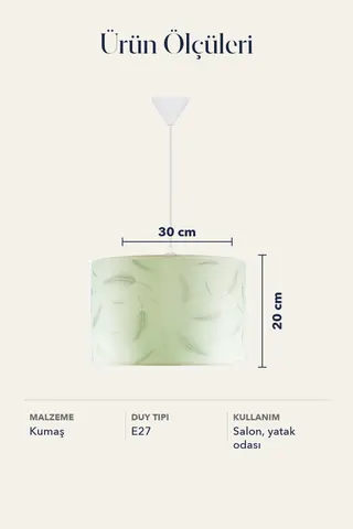 Modern Silindir Kumaş Sarkıt Avize Açık Yeşil Tüy Desenli Salon Yatak Odası — 5. görsel